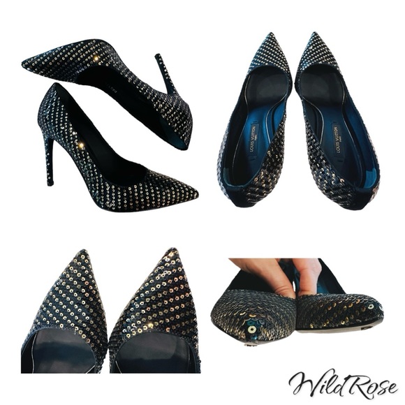 Louis Vuitton LV ‘Midnight Sun’ Black & Gold Sequins Pointy Toe Leather Pumps 36 - Picture 16 of 16
